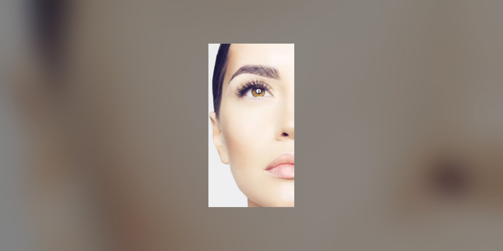 Close up of a shaped brow and tinted lashes