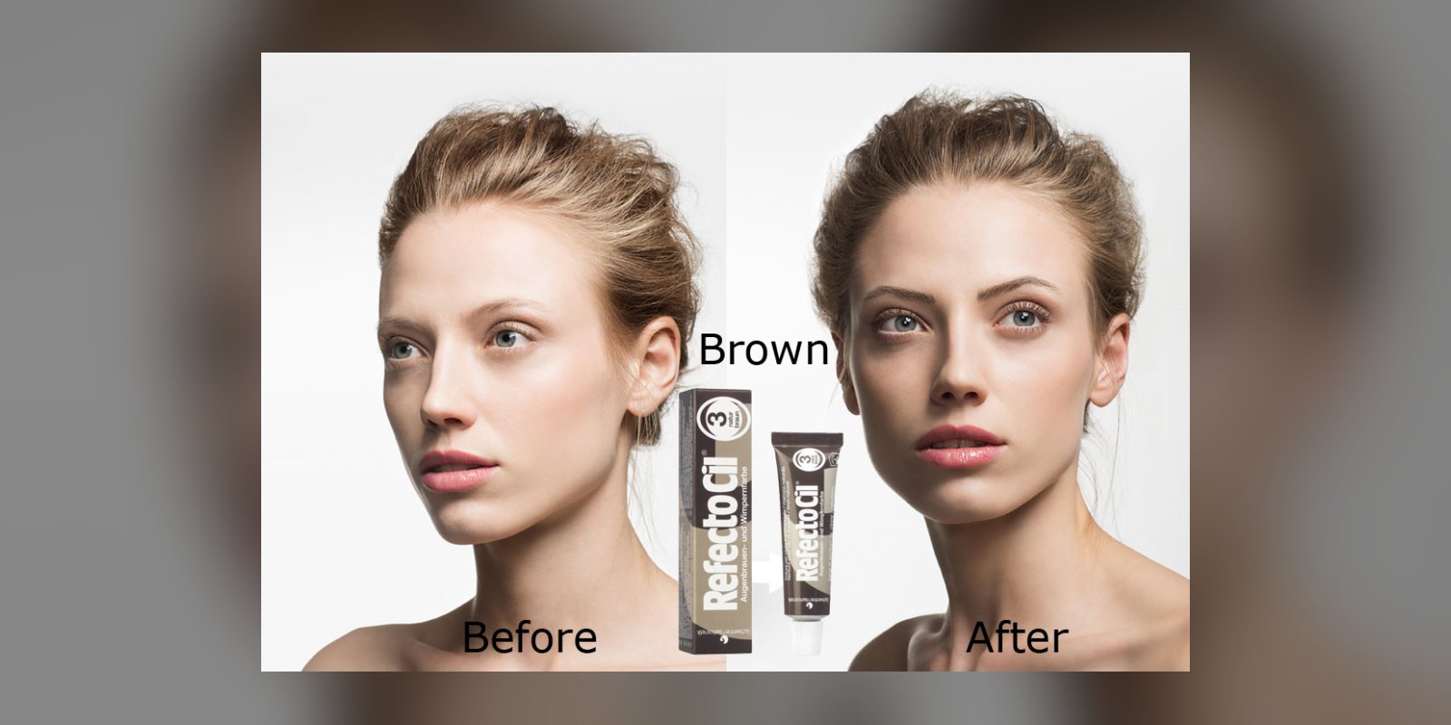 Before and after a RefectoCil brow and lash tint